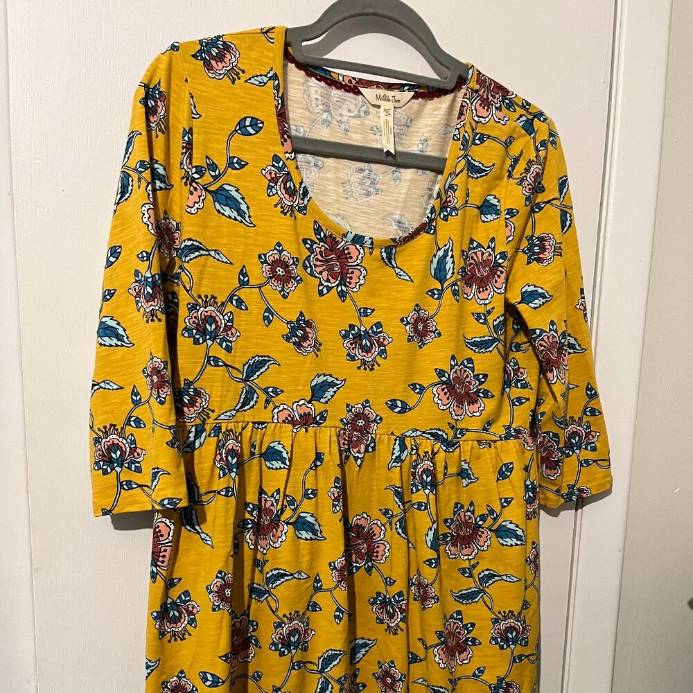 MATILDA JANE MUSTARD FLORAL DRESS 3/4 DRESS SZ M